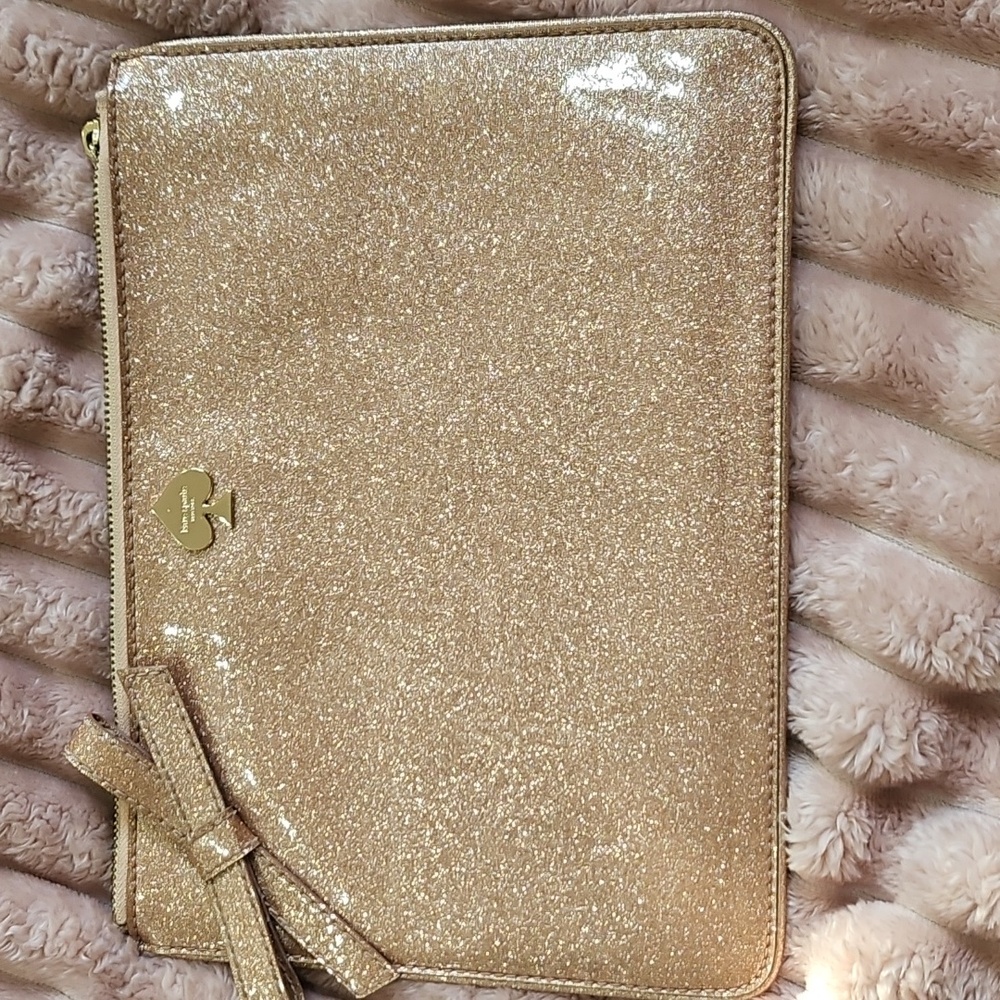 Kate Spade Glitterbug Bow Pouch Zippered Envelope Rosegold Handbag Holiday Party